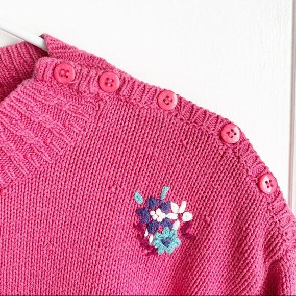Vintage Hand Loomed Embroidered Pink Crewneck Sweater Floral Designs Cottagecore - Picture 3 of 9